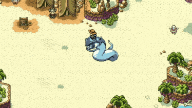 a pixel art drawing of a snake on a desert island