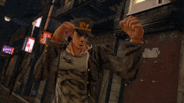 a man in a black jacket is being attacked by dio