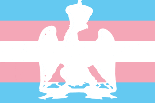 a silhouette of an eagle with a crown on a pink and blue background