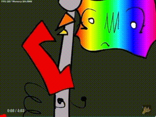 a cartoon drawing of a person with a rainbow face