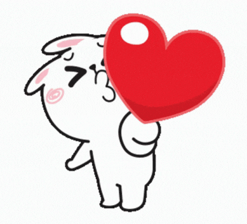 a cartoon character holding a large red heart in front of his face