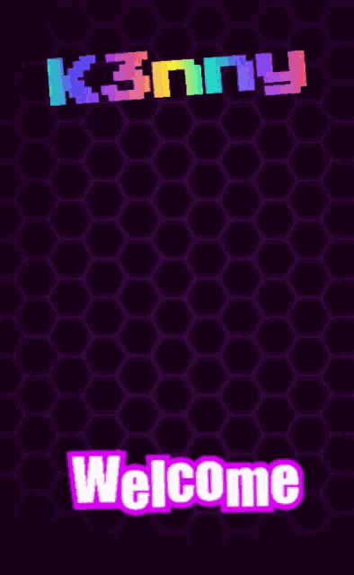 a purple background with the name kenny and the word welcome