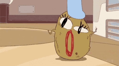 a cartoon drawing of a potato with a big o on its mouth