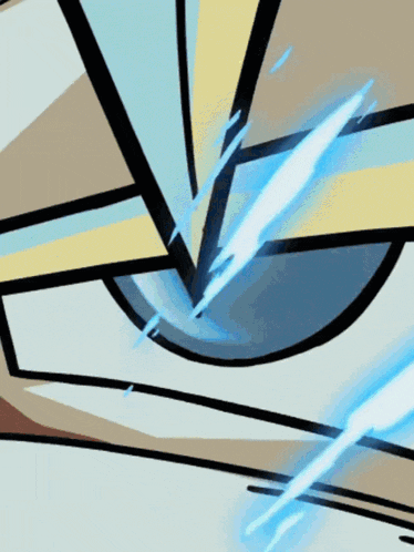 a close up of a cartoon character 's eye with a blue beam coming out of it