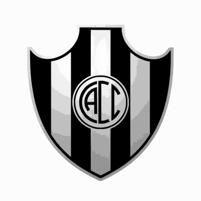 a black and white striped shield with a circle with the letter cd in it