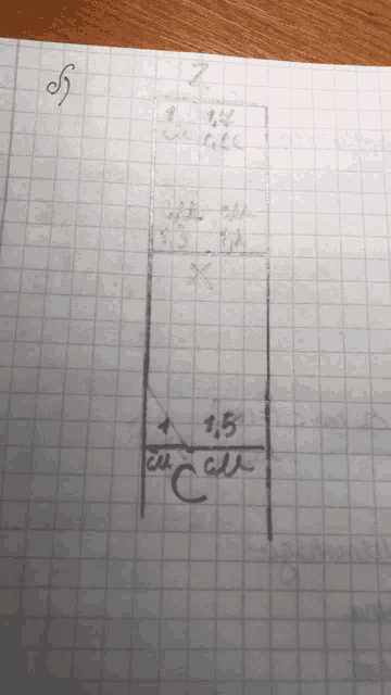 a piece of paper with a drawing of a triangle and the number 1.5