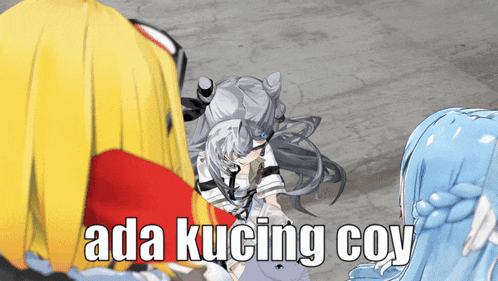 a picture of a girl with the words ada kucing coy