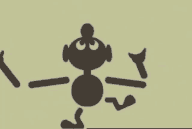 a silhouette of a cartoon character with a sword and a hammer