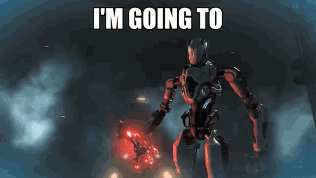 a robot with the words i 'm going to shit yourself