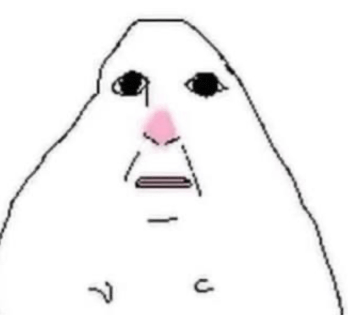 a drawing of a person 's face with a pink nose and black eyes on a white background .