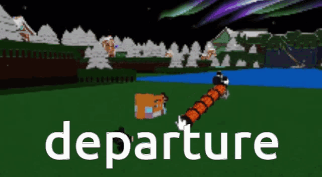 a video game scene with the word departure written on the bottom