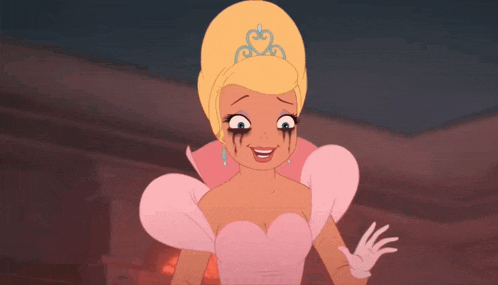 a cartoon princess with tears running down her eyes