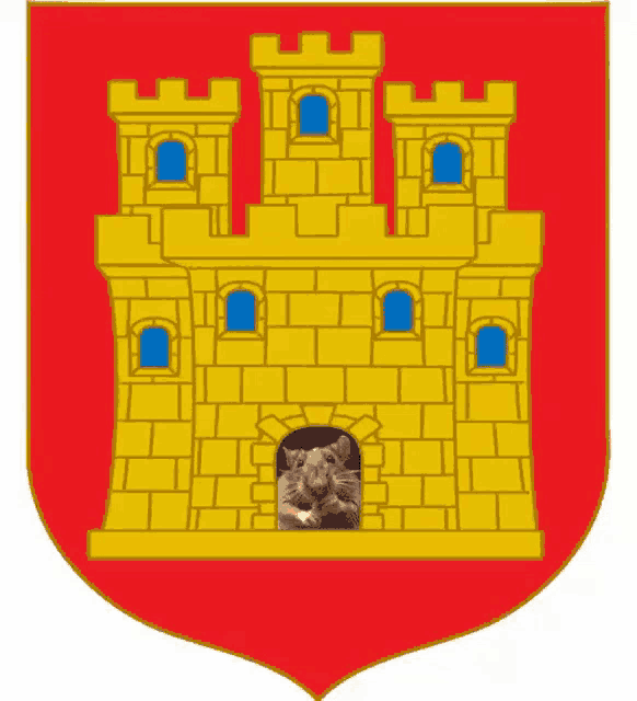 a coat of arms with a castle and a mouse in the middle