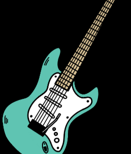 a drawing of a blue electric guitar with a black background