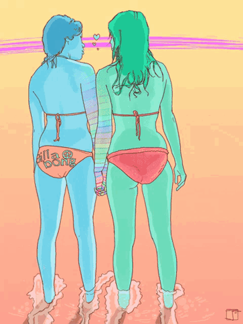 two women in bikinis with billabong written on their backs