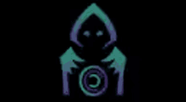 a glowing silhouette of a person with a hood and a circle around their head .