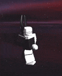 a black and white bunny is holding a gun in a video game .