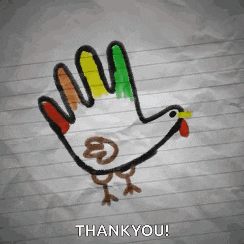 a drawing of a turkey on a piece of paper with the words thank you below it