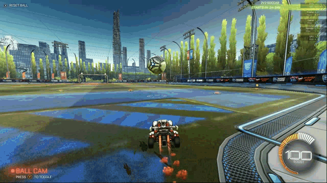 a rocket league game is being played with a ball cam