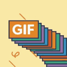 a stack of colorful papers with the word gif on top