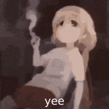 a cartoon girl is smoking a cigarette and the word yee is on the bottom .