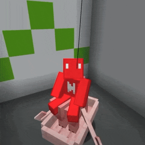 a red minecraft character with the letter h on its head