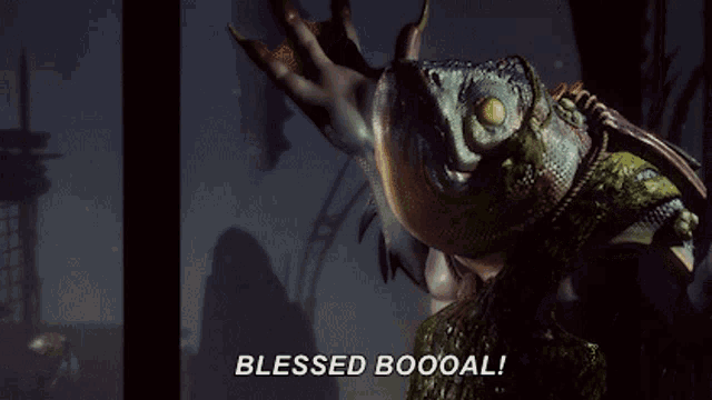 a picture of a monster with the words blessed boooal written below it