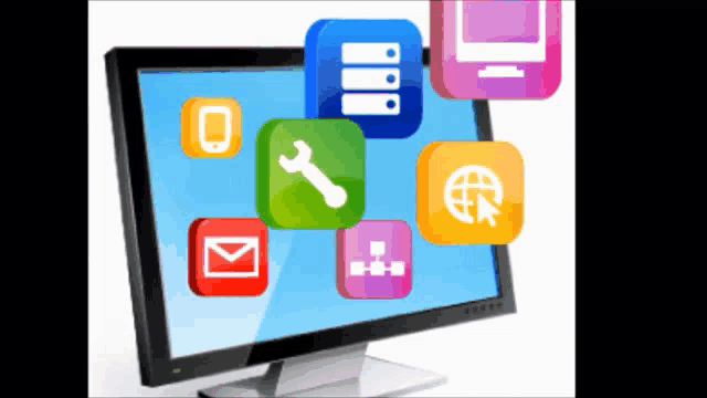 a computer monitor with a bunch of icons on the screen