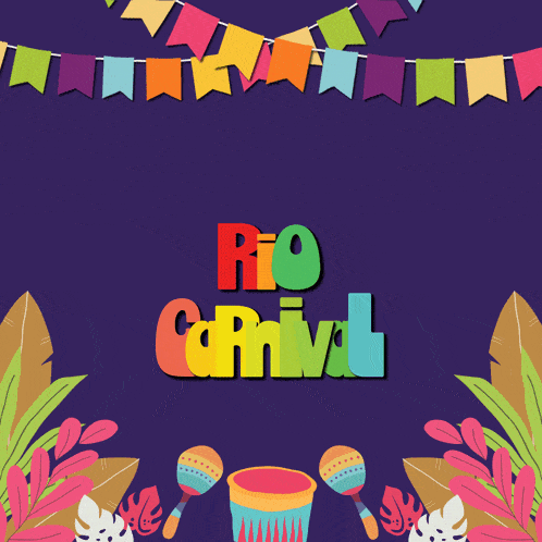 a rio carnival poster with colorful flags and leaves