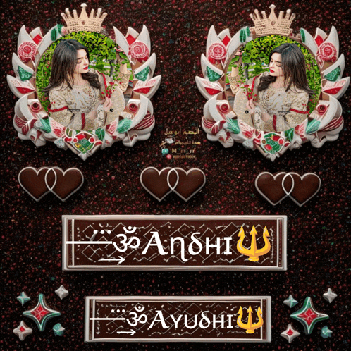 a picture of a woman with a crown and the name ayushi on it