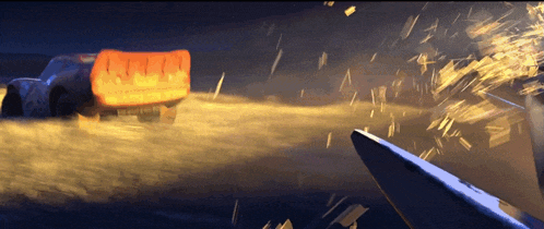 a cartoon drawing of a car with a flame coming out of it