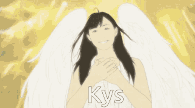 a drawing of a woman with wings that says kys on it