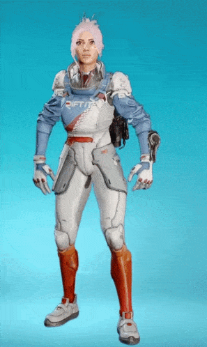 a woman in a futuristic outfit with the word drift on the chest