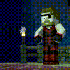 a pixel art of a man with a beard standing in a room