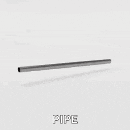 a long stainless steel pipe is sitting on a white surface .