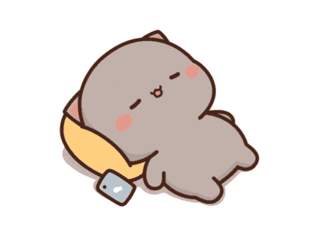 a cartoon cat laying on a pillow next to a white cat
