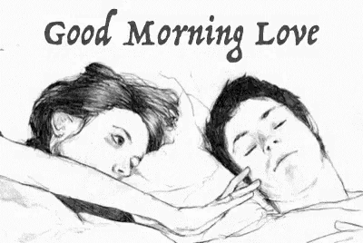 a pencil drawing of a man and a woman laying in bed .