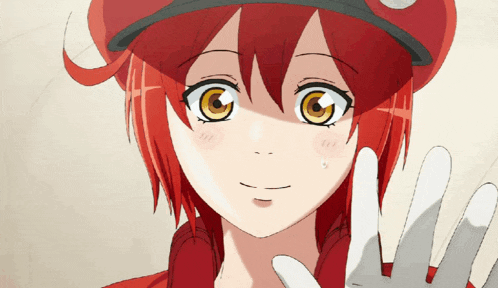 a close up of a red haired anime character