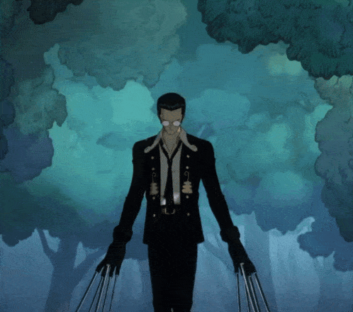 a man in a suit and tie is walking through a forest