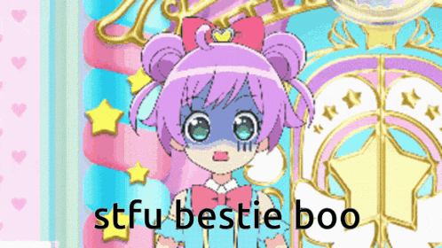 a cartoon of a girl with the words stfu bestie boo