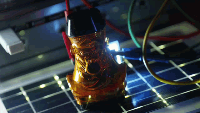 a close up of a solar panel with a light on it