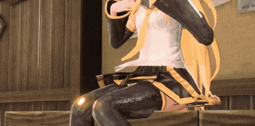 a girl with long blonde hair is sitting on a bench