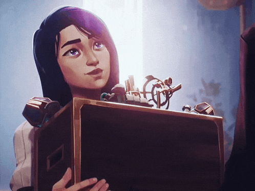 a cartoon character is holding a box with a robot inside