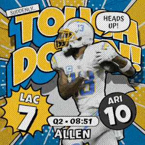 a comic book illustration of a football player named allen