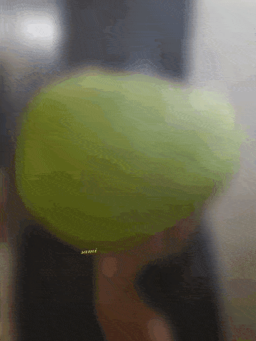 a blurred image of a person holding a green object with the word ' hulk ' on it