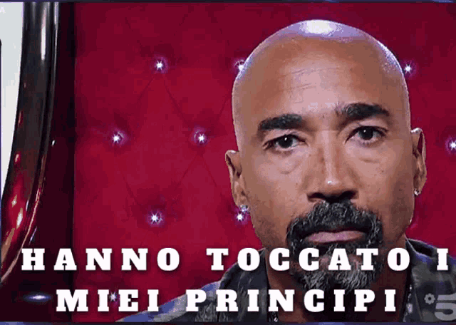 a bald man with a beard and the name hanno toccato miel principi