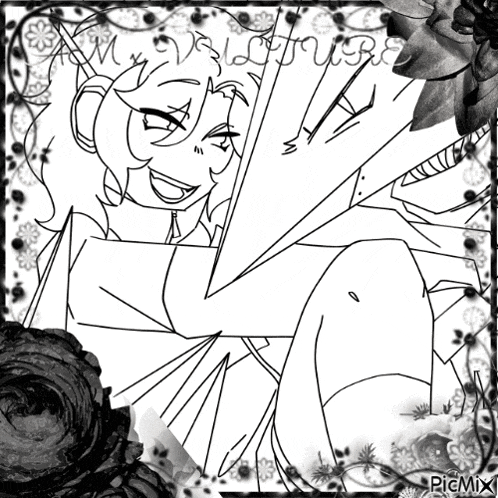 a black and white drawing of a girl with a crown on her head