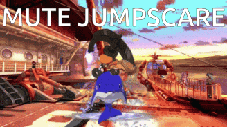 a video game scene with the words " mute jumpscare " at the top