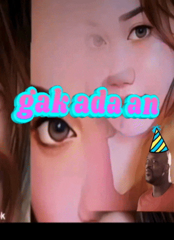 a man wearing a party hat is next to a woman 's face with the words " gakadaan " written on it
