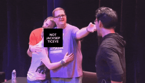 a group of men are standing around a woman with a sign that says not jacksep ticeye